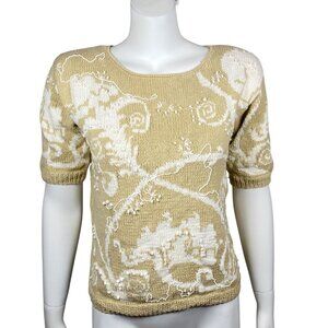 Vintage Needleworks Short Sleeve Knit Sweater Womens S Floral Swirls Pullover